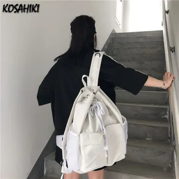 Simple Solid Students Streetwear Schoolbags Реколта шнур Ins всички мач обратно пакет жени Y2k Preppy раници с голям капацитет