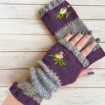 Жените бродерия ръкавици ръка топло ръкавица зимата без пръсти плетени ръкавици китката топло с палеца дупка мека вълна еластична къса