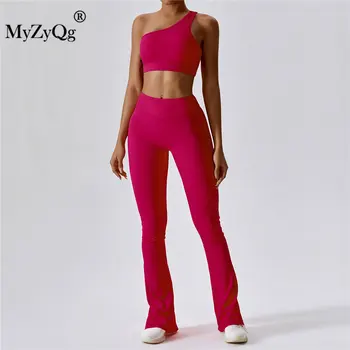 MyZyQg жени йога 2-парче комплект случайни спортни сутиени резба широк крак микро пристъп панталони пилатес жилетка красота обратно фитнес костюм