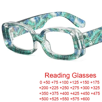 3D живопис малък правоъгълник очила за четене жени реколта мода площад зелени очила дебела рамка синя светлина очила
