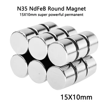 15x10 неодимов магнит 15mm x 10mm N35 NdFeB кръг супер мощен силен постоянен магнитен иманес диск 15x10 mm