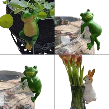 Симулация жаба/заек статуя смола висящи животински фигурка бонсай декор за вътрешен открит двор двор градинарство растение пот деко