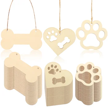 1 Комплект костен нокът Сърдечни изрезки Декоративен подарък Опаковка Tag DIY дървена кост етикет подарък етикет с въже