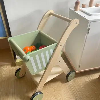 Дървена детска количка за пазаруване Момчета и момичета Основател Супермаркет Подарък Walker 2-6 години