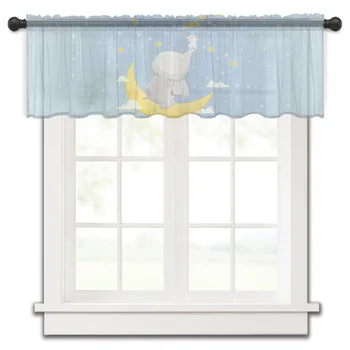 Заек слон звезди карикатура кратко тюл прозорец завеси отвесни Voile завеса кухненски шкаф спалня дома декор малки завеси
