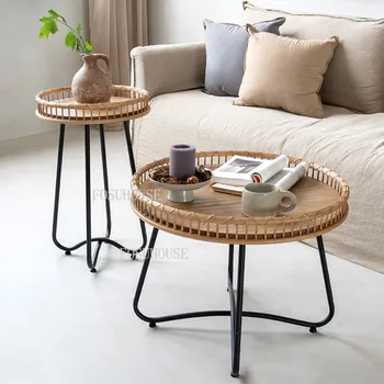 Масичка за кафе от масивно дърво японски стил хол мебели ратан холни маси малък апартамент домакинство ъгъл чай маса