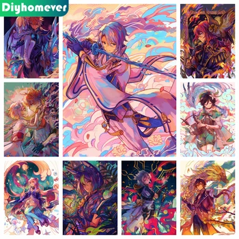 Genshin Impact 5D DIY Diamond Painting, Mosaic Yae Miko Cartoon Girl, Cross Stitch, Fantasy Handicraft, Кристали, Домашен декор
