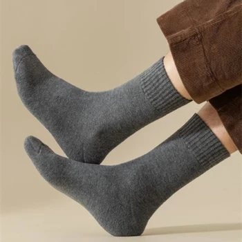 Чорапи за мъжки зимни чорапи със средна дължина, удебелени вълнени чорапи с дълга тръба, плюшена изолация против миризма в средата на тръбата