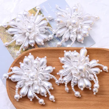 1бр японски естетически преувеличени перлени цветя големи обеци направи си сам ръчно тъкани перлени цветни обеци фиба материал