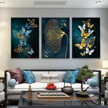 Модерен минималистичен плакат синьо злато пеперуда картина 5D DIY диамантена живопис стенопис декорация за хол домашен декор