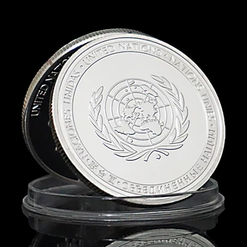 Маслинова клонка Медал за сувенирна монета за световен мир Сребърна колекция от монети на ООН Праскова Запазване на посребрена