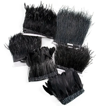 Черно бели пера подстригване петел гъска щраус Marabou Турция Plume ресни за ръкоделие занаятчийски рокля облекло шиене декорация