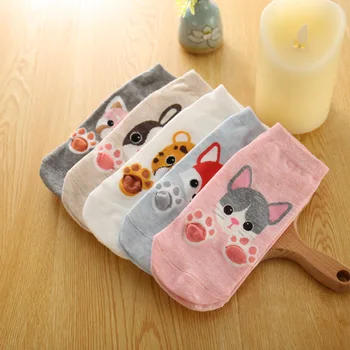 120pairs/lot жени 3D сладко животно котка / куче / лисица лапа памучен чорап
