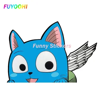 FUYOOHI Играйте стикери Карикатура фея котка щастлив Peeker кола стикер фея опашка Chibi голяма глава Decal прозорец кола багажника декорация