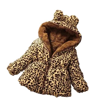 Зимна топлина леопард печат пълен цип качулка меки бебета момичета вълнено палто детски екипировки деца връхни дрехи за 1-8 години