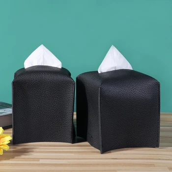 Кожен капак на кутията за тъкани Модерен PU кожен плат за лице Квадратна кутия за съхранение на тъкани Държач за салфетки за настолно нощно шкафче