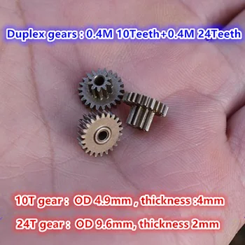  10pcs / много, OD9.6mm 0.4M 10T 24Tduplex предавка 0.4modulus 10teeth 24teeth Duplex червячна предавка метални зъбни колела ~