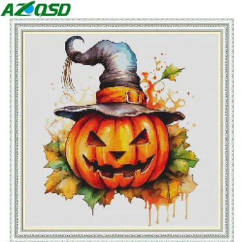 AZQSD бродерия комплекти Хелоуин тиква брой отпечатани платно 14ct 11ct карикатура кръстат бод DIY живопис ръкоделие Начало декор