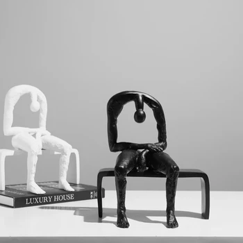 Nordic Creative Черно-бяла Bow смола скулптури и фигурки Начало Декор Всекидневна Офис Арт Мислител Декоративни статуи