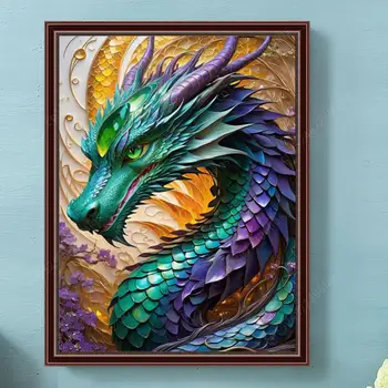 5D DIY пълен кръг бормашина диамант живопис лилаво лазурен дракон дома декор 30x40cm