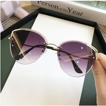 Корея Сладки жени нюанси без рамки котка око слънчеви очила 2020 нова мода луксозни очила оцветени ясно обектив малко лице улица очила