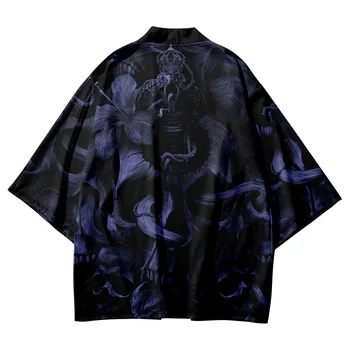 Роба черен череп печат жилетка мъжки ризи мода плаж кимоно японски юката хаори облекло