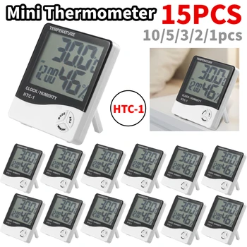 1-15PCS HTC-1 LCD електронен цифров температурен влагомер Домашен термометър Хигрометър Вътрешна външна метеорологична станция Часовник