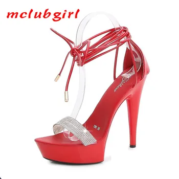 MCLUBGIRL Сандали на платформа Дамски сватбени обувки 2021 Секси супер висок ток 13CM нощен клуб парти обувки женски сандали червен LFD