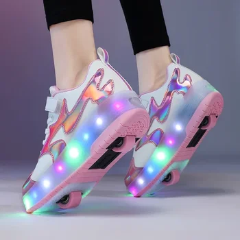Детски LED USB зареждане ролкови обувки светещи светещи светещи маратонки с колела детски ролки скейт обувки за момче момичета