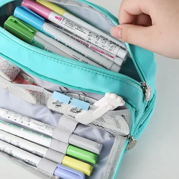 голям капацитет Плътен цвят молив чанти естетически училищни случаи момиче канцеларски писалка случай студенти училищни пособия