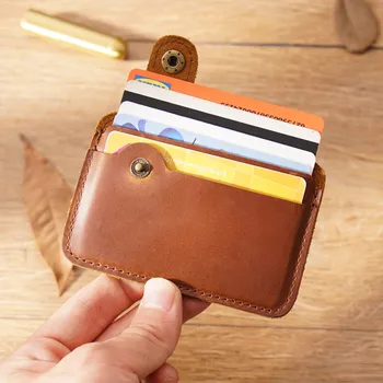 Ретро естествена кожа кредитна визитка притежател случай мини тънки жени мъже портфейли торбичка пари в брой джоб малка монета чантата картодържател
