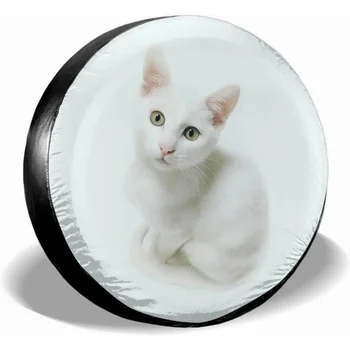 Cute White Cat Spare Tire Cover Водоустойчиви прахоустойчиви протектори за колела Универсални за ремарке,, SUV, RV и много превозни средства
