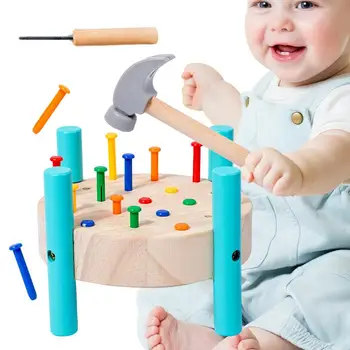 Удряща пейка Дървена играчка STEM Образователна предучилищна учебна играчка Tap Hammer Toy Дървена Монтесори сензор за играчки за ранно развитие