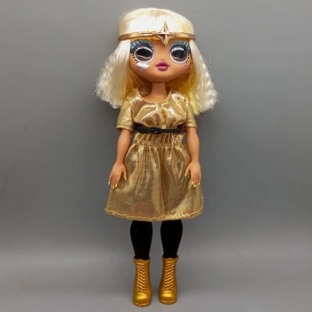 Подходящ за OMG кукла мода кукла златна рокля + колан + черни чорапи кукли аксесоари момичета подарък за рожден ден
