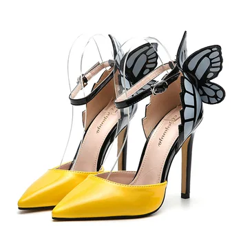 Обувка за парти клуб жени секси шоу сандали пеперуда-възел ключалката каишка PU 11.5CM тънки токчета класика рокля сандали дамски обувки